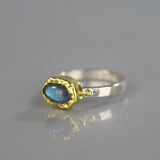 Solid Gold and Silver Labradorite Ring