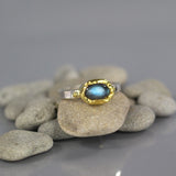 Solid Gold and Silver Labradorite Ring