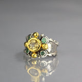 Solid Gold Citrine Emerald Elizabeth Ring