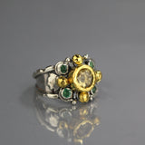 Solid Gold Citrine Emerald Elizabeth Ring