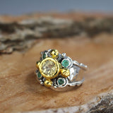 Solid Gold Citrine Emerald Elizabeth Ring