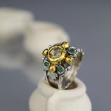 Solid Gold Citrine Emerald Elizabeth Ring