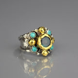 Solid Gold and Silver Labradorite Elizabeth Ring
