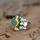 Solid Gold and Silver Labradorite Elizabeth Ring