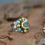 Solid Gold and Silver Labradorite Elizabeth Ring