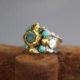 Solid Gold and Silver Labradorite Elizabeth Ring