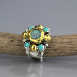 Solid Gold and Silver Labradorite Elizabeth Ring