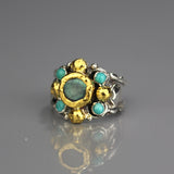 Solid Gold and Silver Labradorite Elizabeth Ring