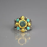 Solid Gold and Silver Labradorite Elizabeth Ring