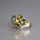 24K Solid Gold Amazonite Nefertiti Ring