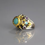 24K Solid Gold Amazonite Nefertiti Ring