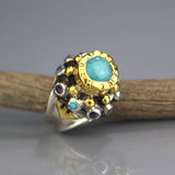 24K Solid Gold Amazonite Nefertiti Ring
