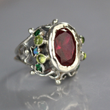 Queen Ring With Pink Zircon and Peridot
