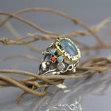 Aquamarine Silver and 9K Gold Queen Ring