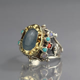Aquamarine Silver and 9K Gold Queen Ring