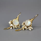Faceted Moonstone Pearl Goddess Earrings