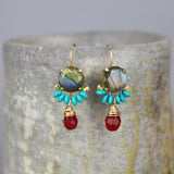 Tri Color Gemstone Clover Earrings