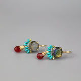 Tri Color Gemstone Clover Earrings