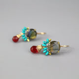 Tri Color Gemstone Clover Earrings