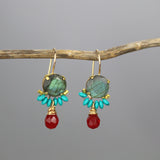 Tri Color Gemstone Clover Earrings