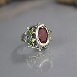 Queen Ring With Pink Zircon and Peridot