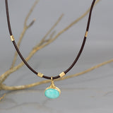 Amazonite Pendant Leather Necklace