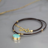 Amazonite Pendant Leather Necklace
