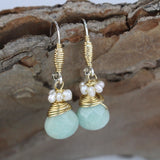 Small Amazonite Pearl Drop Earrings