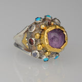 Solid Gold and Silver Amethyst Nefertiti Ring