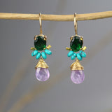 Green Glass Amethyst Angel Earrings