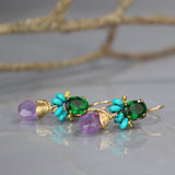 Green Glass Amethyst Angel Earrings
