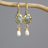 14K Gold Aquamarine Pearl Earrings