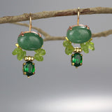 Aventurine and Peridot Bee Earrings in Copper