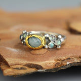 Gold Aquamarine Labradorite Caterina Ring