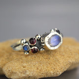 Silver Moonstone Garnet Caterina Ring
