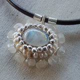 Silver Moonstone Chakra Necklace on Leather Cord
