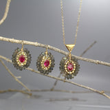 Pink CZ Labradorite Cherkes Jewelry Set
