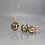 Pink CZ Labradorite Cherkes Jewelry Set