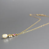 Pink CZ Pearl Drop Necklace