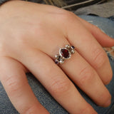 Garnet Helena Ring in Silver Band