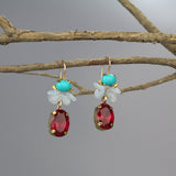 Turquoise Red CZ Flamenco Earrings