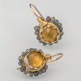 Citrine Labradorite Round Flower Earrings