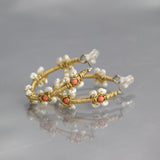 Coral Pearl Flower Hoop Earrings