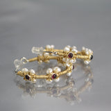 Garnet Pearl Flower Hoop Earrings