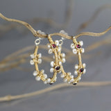 Garnet Pearl Flower Hoop Earrings