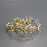 Turquoise Pearl Flower Hoop Earrings