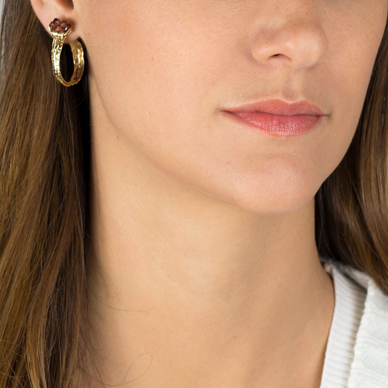 Garnet Golden Crown Hoop Earrings – Yifat Bareket Jewelry Designs