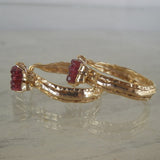 Garnet Golden Crown Hoop Earrings