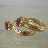 Garnet Golden Crown Hoop Earrings