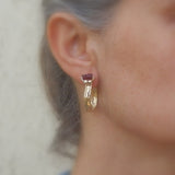 Garnet Golden Crown Hoop Earrings